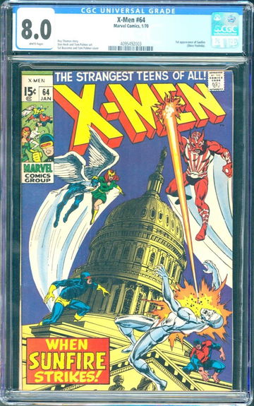 X-Men #64 (1970) CGC 8.0 -- White pgs; 1st appearance of Sunfire (Shiro Yoshida)