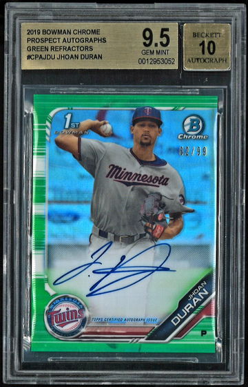 2019 Bowman Chrome Prospect Jhoan Duran Green Refractor Auto /99 BGS 9.5