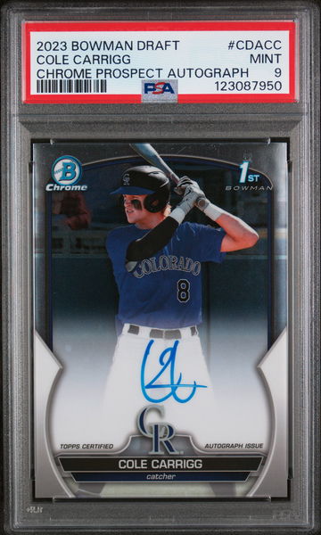 2023 Bowman Draft Chrome Autograph Cole Carrigg #CDACC PSA 9
