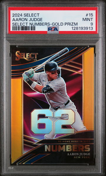 2024 Panini Select Select Numbers Gold Prizm Aaron Judge #15 /10 PSA 9