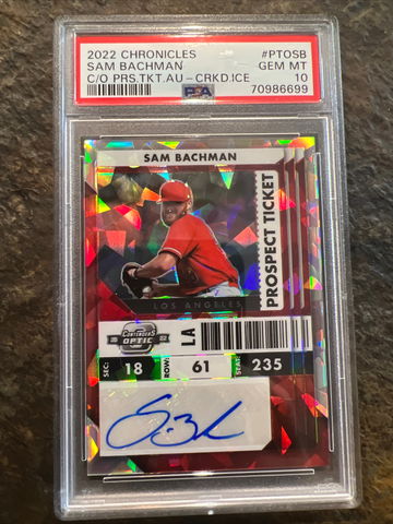 SAM BACHMAN PROSPECT TICKET AUTO/#’d/23/PSA 10