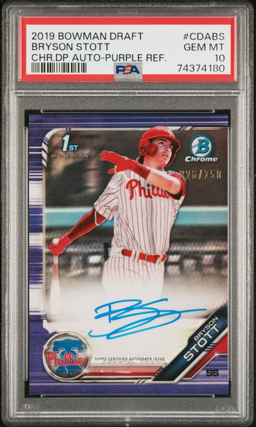 2019 BOWMAN DRAFT AUTO Bryson Stott PURPLE PSA 10