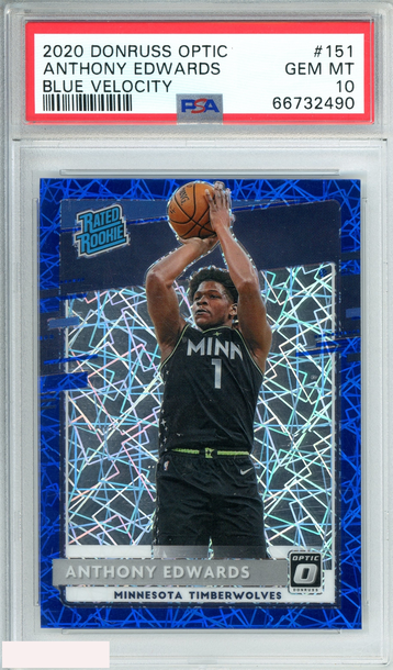 2020 PANINI DONRUSS OPTIC ANTHONY EDWARDS #151 BLUE VELOCITY RC PSA 10 GEM MT
