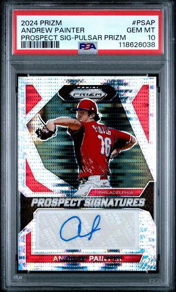 2024 Panini Prizm Prospect Signatures Pulsar Prizm Andrew Painter #PSAP /199 PSA 10