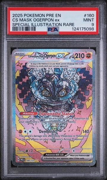 2025 Pokemon Scarlet and Violet Prismatic Evolutions Special Illustration Rare Cornerstone Mask Ogerpon Ex #160 PSA 9