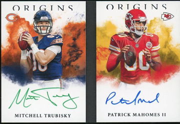 2017 Panini Origins RDS-QB1 Mitchell Trubisky Patrick Mahomes II Rookie Stars Dual Signatures Rookie 5/5 Chicago Bears Kansas City Chiefs Auto