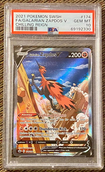 2021 Pokemon SWSH Galarian ZAPDOS V Full Art #174 PSA 10 Gem Mint