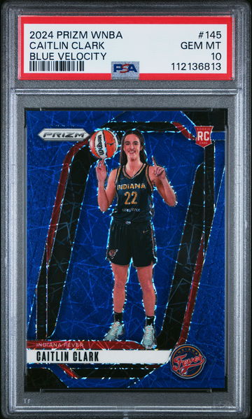 2024 PANINI PRIZM WNBA BLUE VELOCITY CAITLIN CLARK #145 RC ROOKIE PSA 10