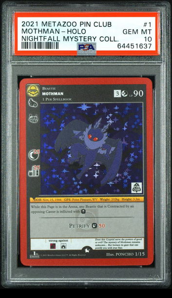 🦋 2021 Metazoo Pin Club X Nightfall Mystery Collection 1 Mothman-Holo PSA 10 🧨