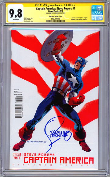 CAPTAIN AMERICA: STEVE ROGERS #1 CGC-SS 9.8 SIGNED JIM STERANKO VARIANT CVR 2016