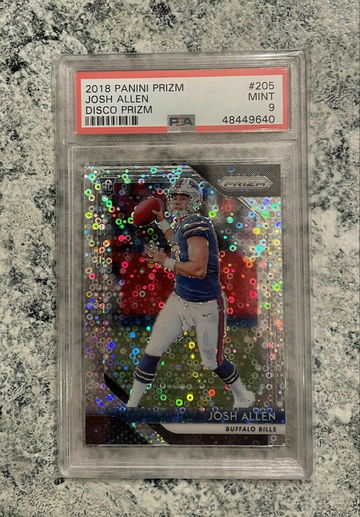 JOSH ALLEN 2018 PANINI PRIZM #205 RC ROOKIE DISCO PRIZMS BILLS SP PSA 9 MINT