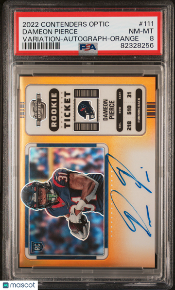 2022 Panini Contenders Optic Dameon Pierce #111 Variation Autograph Orange /20 PSA 8