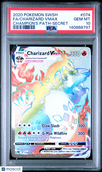 2020 Pokemon Sword & Shield Champion's Path Charizard VMAX Fa Champion's Path-Secret PSA 10 #074