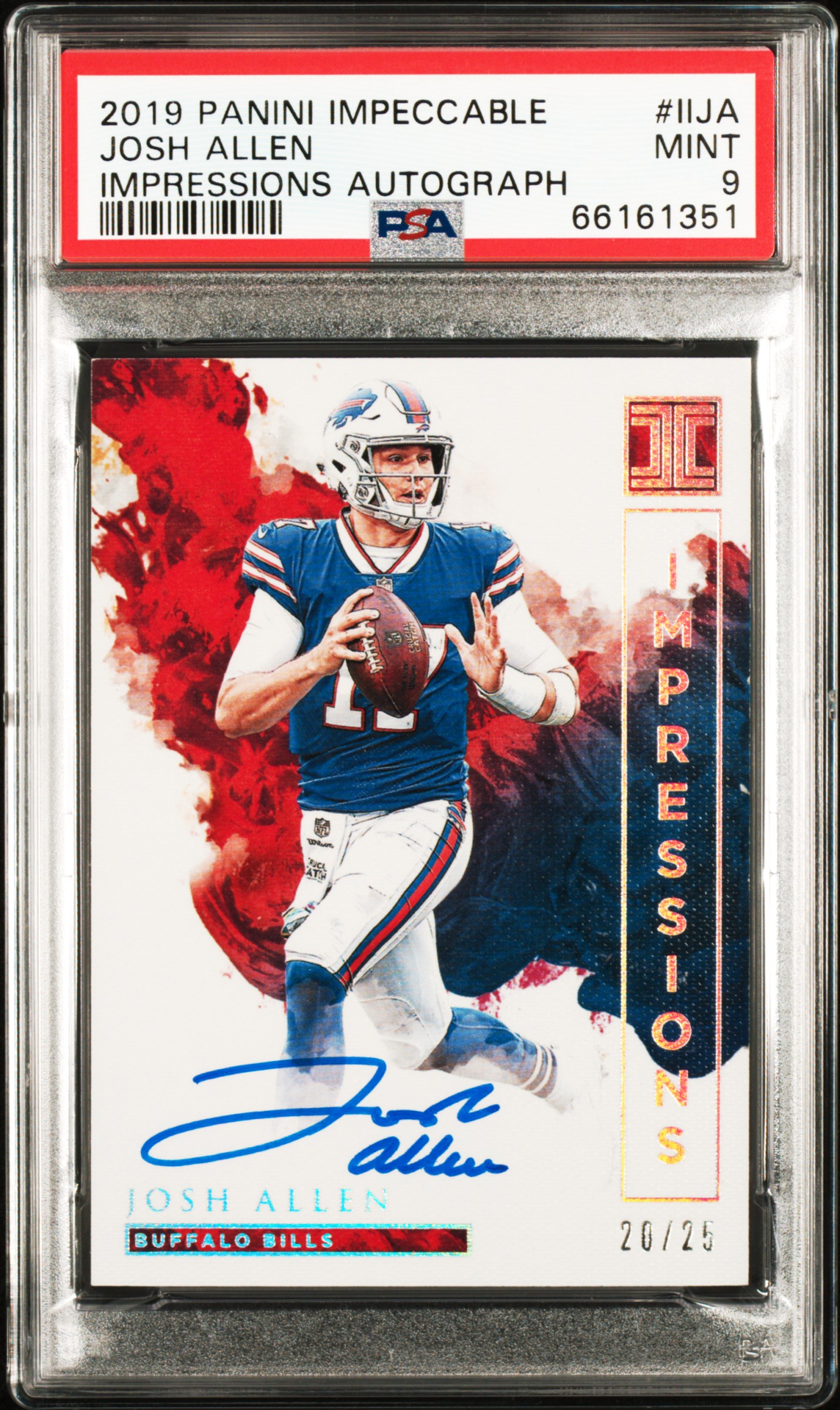 2019 Panini Impeccable Impressions Autographs Auto /25 Josh Allen #IIJA PSA 9