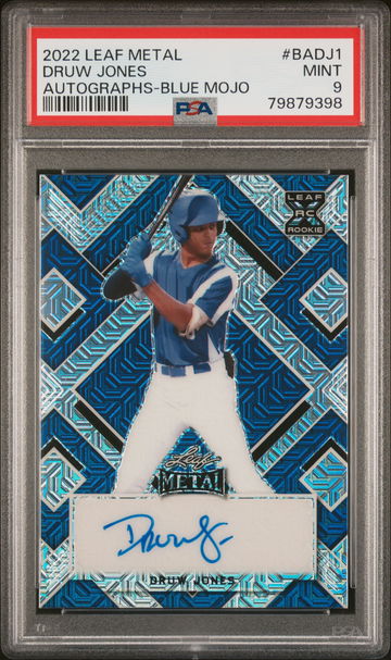 2022 Leaf Metal Autographs Blue Mojo Druw Jones 5/5 Rookie RC PSA 9