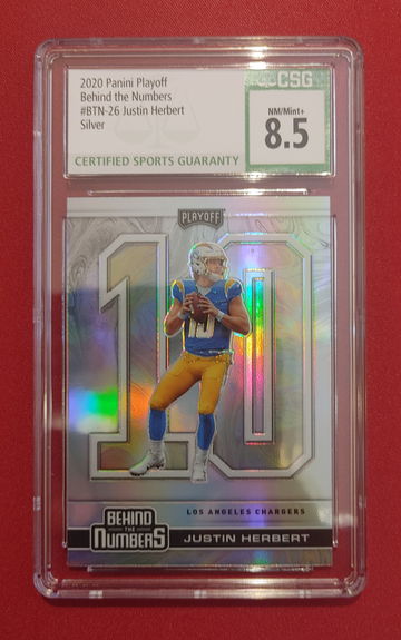 2020 Panini Playoff Behind The Numbers Silver Rookie San Diego Chargers Justin Herbert CSG 8.5