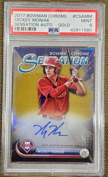2017 Bowman Chrome Mickey Moniak Sensational Moments Gold Auto PSA 9