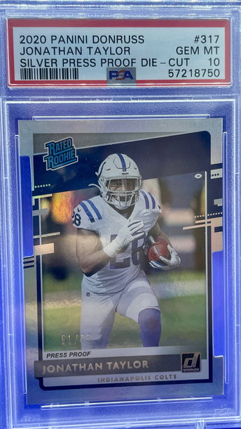 2020 Panini Donruss Silver Press Proof Die Cut Jonathan Taylor /75 PSA 10 GEM MT