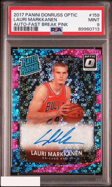 2017 DONRUSS OPTIC LAURI MARKKANEN #159 AUTO FAST BREAK PINK 6 OF 20 RC PSA 9