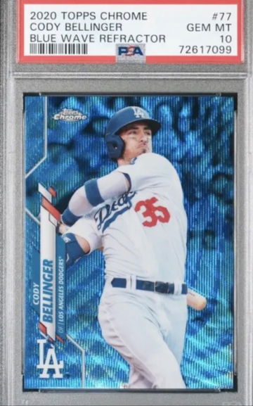 2020 Topps CHROME #77 CODY BELLINGER DODGERS BLUE WAVE REFRACTOR SP 69/75 Psa 10