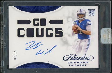 2021 Panini Flawless Collegiate Zach Wilson Slogans Rookie /15 jersey Auto