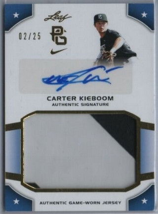 CARTER KIEBOOM 2015 LEAF PERFECT GAME ROOKIE AUTO AUTOGRAPH PATCH RC CARD #2/25