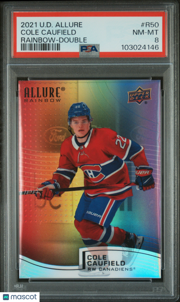 2021 Upper Deck Allure Rainbow Cole Caufield #R50 Rainbow-Double PSA 8
