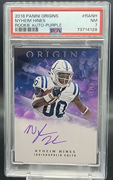 2018 ORIGINS NYHEIM HINES ROOKIE AUTO PURPLE # 14/32 - PSA 7