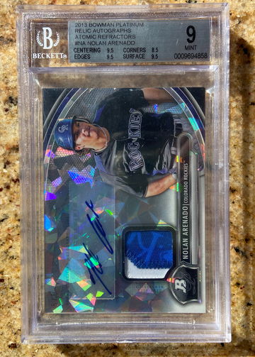 2013 Bowman Platinum Nolan Arenado Atomic Refractor /5 Rookie RC Autograph Auto Patch RPA BGS 9 10