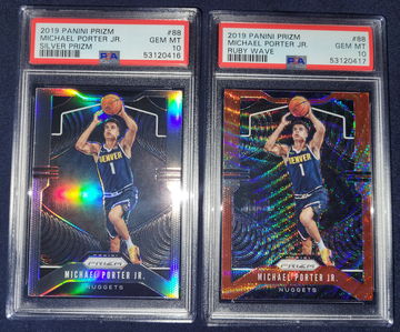 2019 Michael Porter JR silver prizm (1) and Ruby wave (1) psa 10