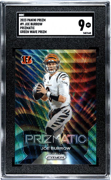 2023 Panini Prizm #9 Joe Burrow Prizmatic Green Wave Prizm SGC 9