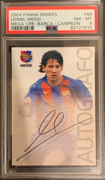 2004 Panini Megacracks Barca Campeon Lionel Messi ROOKIE RC 89 PSA 8