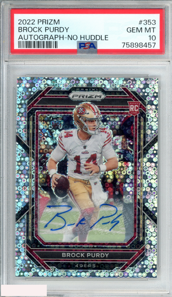 2022 PANINI PRIZM BROCK PURDY #353 AUTOGRAPH NO HUDDLE ROOKIE RC PSA 10 GEM MT