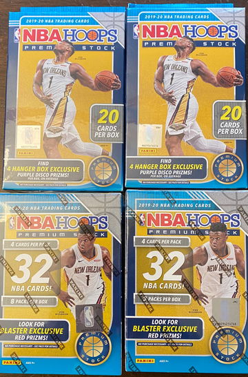 19-20 nba hoops premium stock lot. 2 hanger boxes and 2 blaster boxes