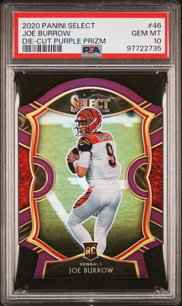 2020 Panini Select Concourse Purple Die Cut Prizm Joe Burrow #46 PSA 10