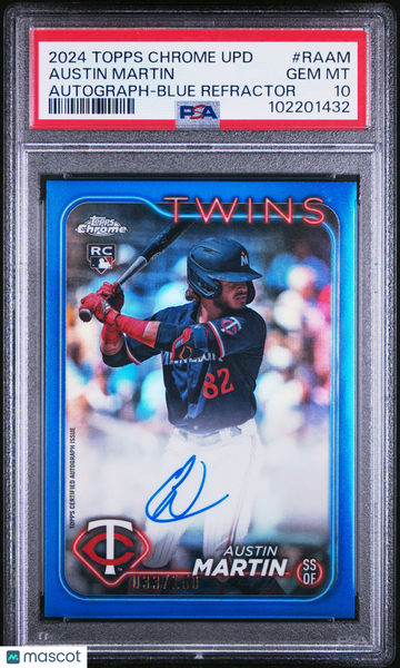2024 Topps Chrome Update Chrome Baseball Update Series Autographs Austin Martin #RAAM Blue Refractor PSA 10
