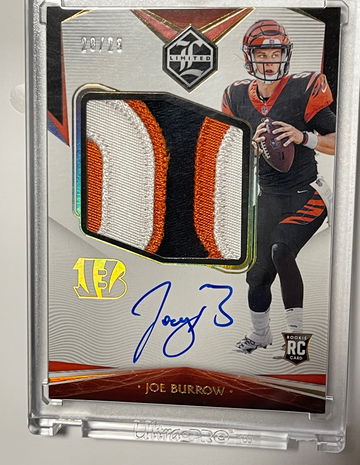 2020 Panini Limited Joe Burrow Rookie Patch Auto Holo Gold #’D 20/25