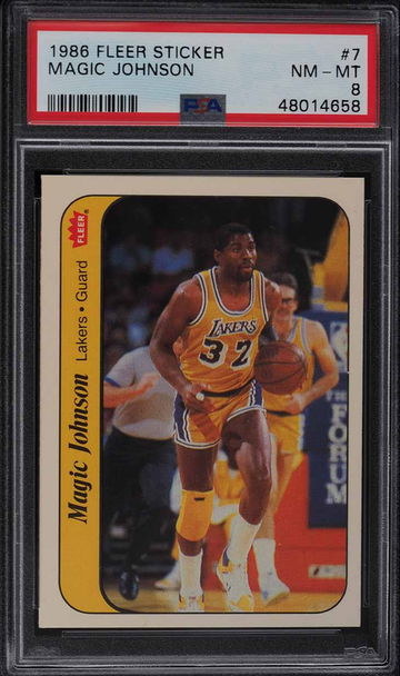 1986 FLEER STICKER MAGIC JOHNSON #7 PSA 8 NM-MT