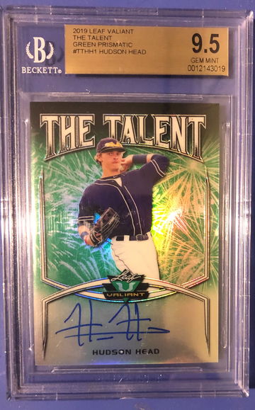 /99 2019 Leaf Valiant GREEN PRISMATIC Hudson Head AUTO BGS 9.5 rookie