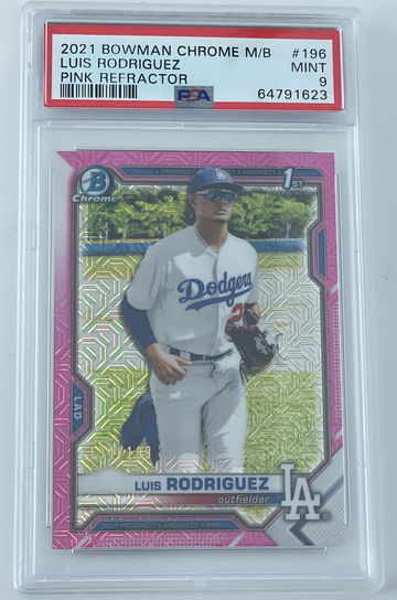 Luis Rodriguez 2021 Topps 1st Bowman Chrome Pink Mojo Mega Refractor /199 PSA 9