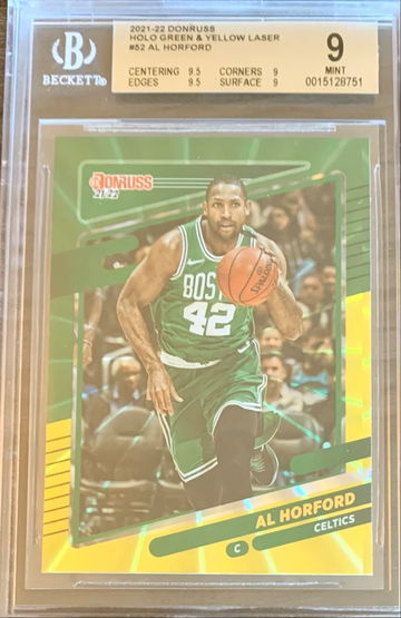 2021-22 Panini Donruss Holo Green and Yellow Laser #52 Al Horford - Graded BGS 9