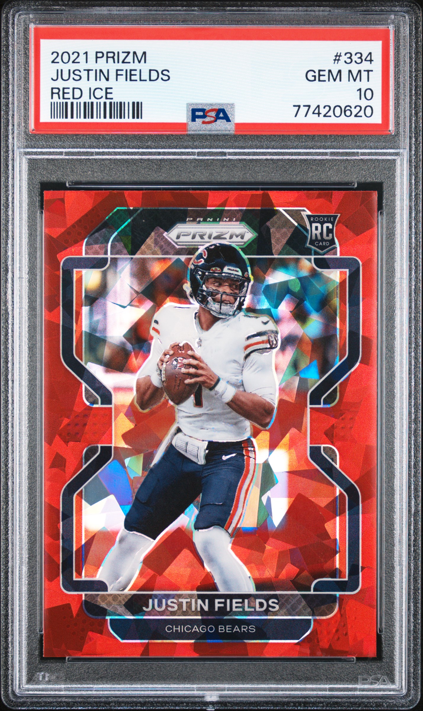 2021 Panini Prizm Justin Fields #334 Red Ice PSA 10 ROOKIE BEARS