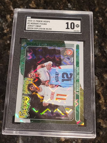 2020 Hoops TRAE YOUNG & JA MORANT Jersey Swap Green Explosion HOLO #/89 SGC 10!