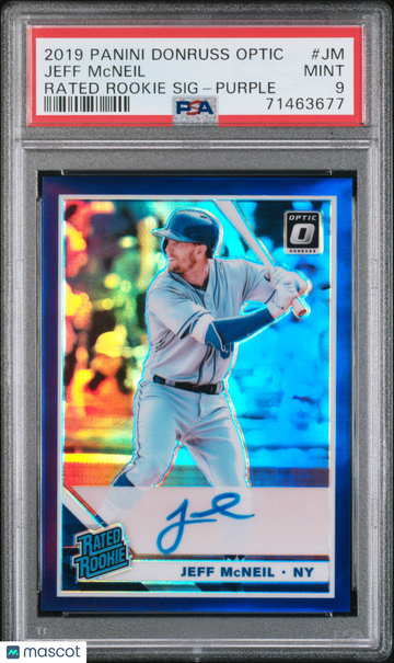 2019 Panini Donruss Optic Rated Rookie Signatures Jeff Mcneil #JM Purple PSA 9