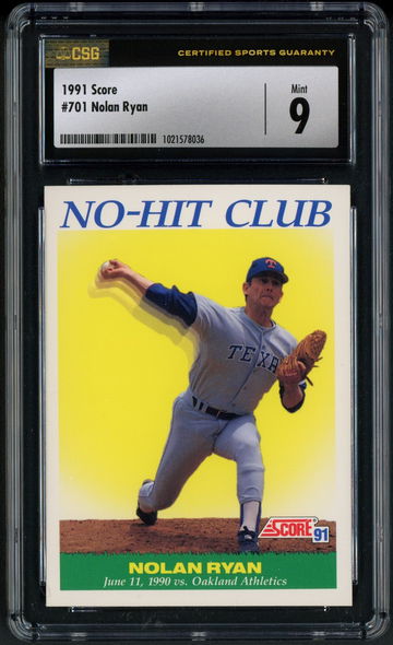 1991 Score Nolan Ryan No-Hit Club #701 CSG 9 Mint - Texas Rangers