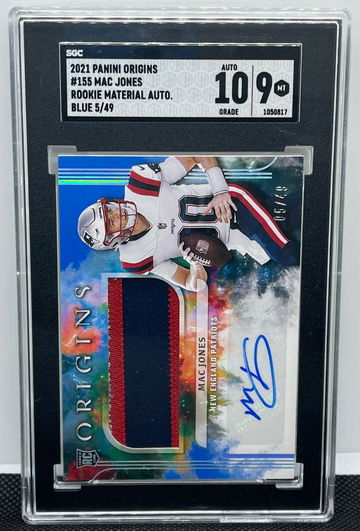 2021 Panini Origins Mac Jones #155 Rookie Jumbo Jersey Autograph BLUE /49 SGC 9