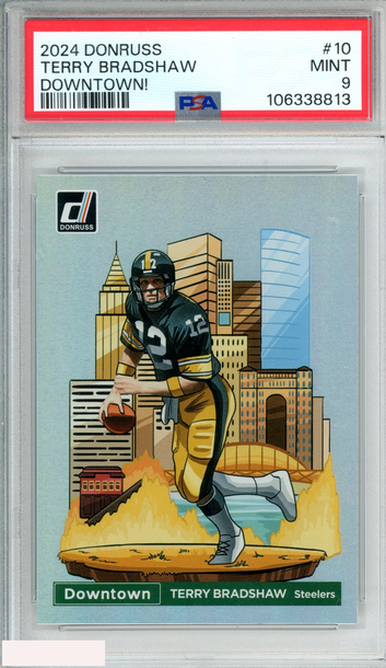 2024 PANINI DONRUSS DOWNTOWN! TERRY BRADSHAW #10 STEELERS HOF PSA 9 MINT