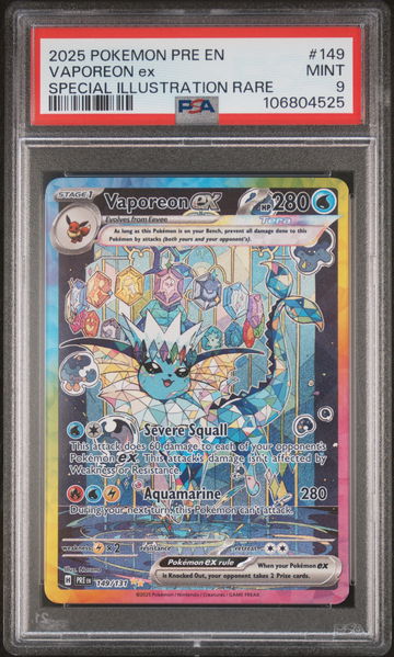 2025 Pokemon Scarlet and Violet Prismatic Evolutions Special Illustration Rare Vaporeon Ex #149 PSA 9