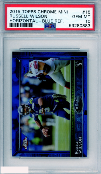 2015 TOPPS CHROME MINI RUSSELL WILSON #15 HORIZONTAL-BLUE REFRACTOR PSA 10