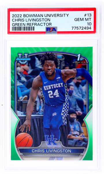 2022 Bowman University Green Refractor Chris Livingston #13 /99 PSA 10
